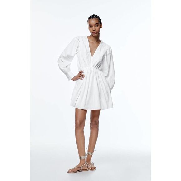 ZARA EMBROIDERED FLORAL DRESS WHITE NEW - Picture 2 of 8